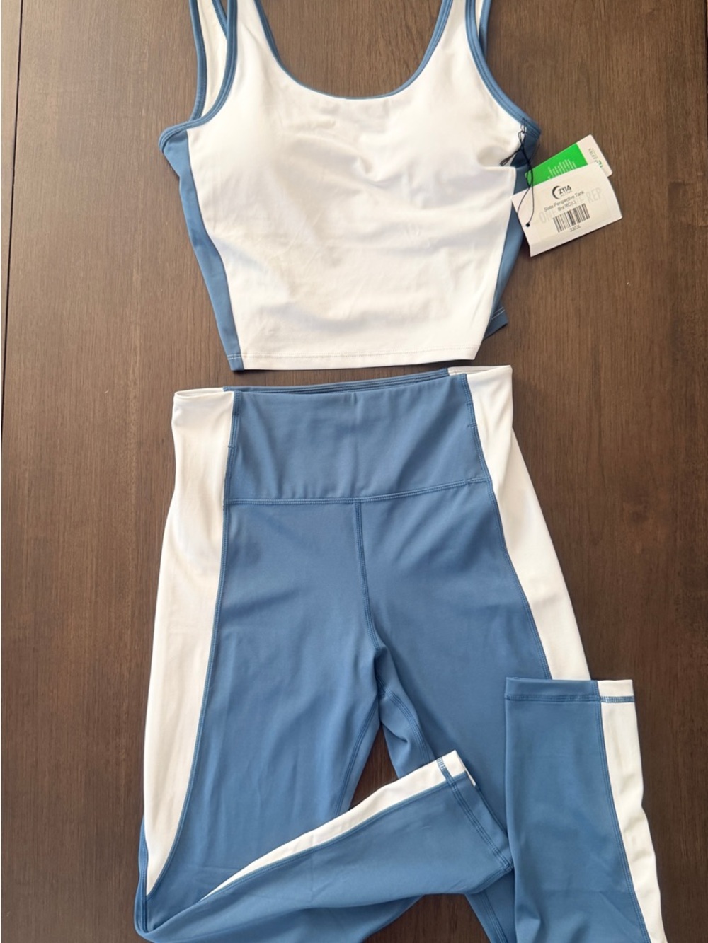 White and Dusty Blue Colorblock Scoop Neck Tank Top